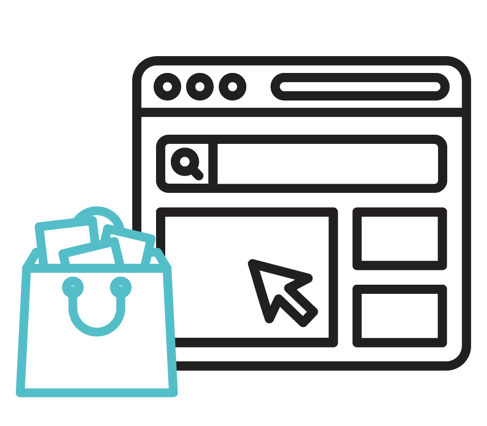 Icono de una ventana de navegación con una bolsa de compras a su lado