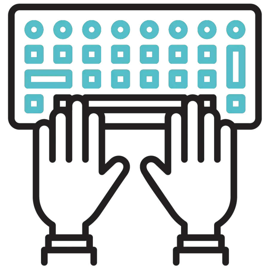 Icono de manos usando un teclado de computadora