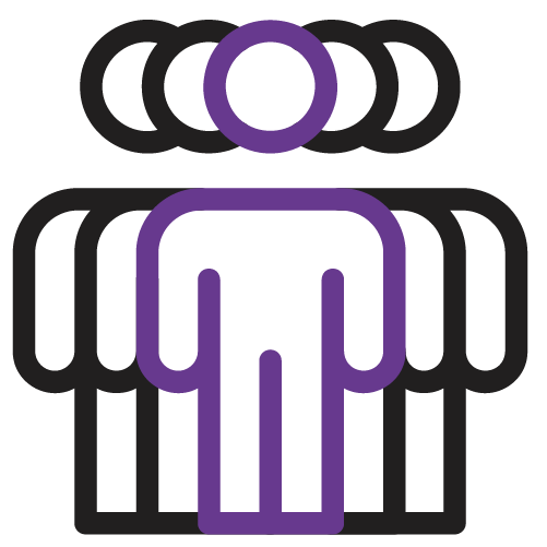 Icono con cinco personas en la que una se diferencia por su color de ropa