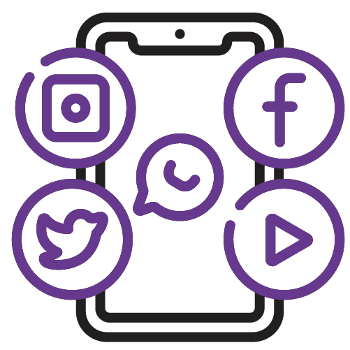 Icono de un celular visualizando las redes sociales saliendo de la pantalla