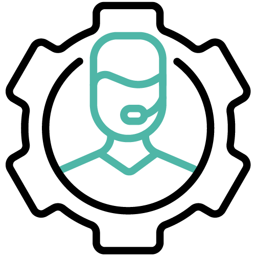 Icono de un engranaje con una persona usando micrófono en su interior