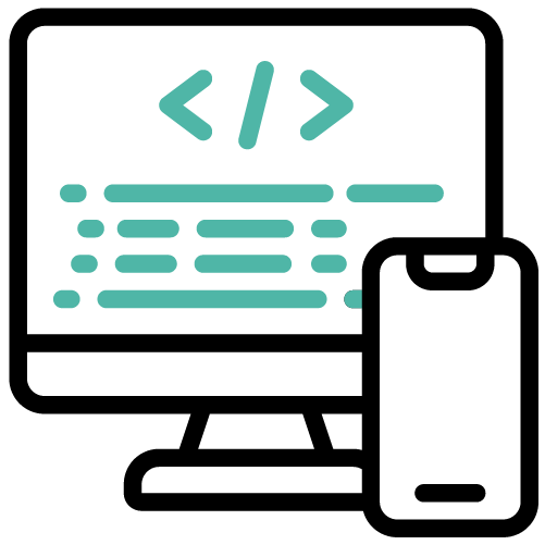 Icono de un monitor que muestra código y un celular sobre él