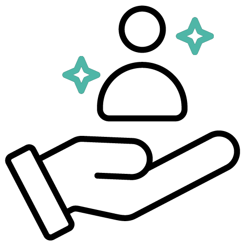 Icono de una mano sosteniendo una persona que tiene estrellas a su alrededor