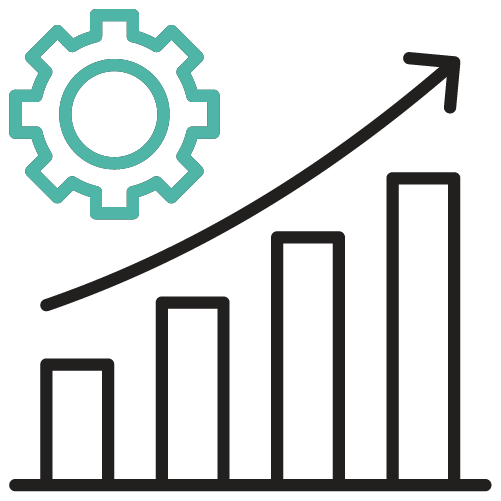 Icono de un grafico de barras en sentido ascendentes con un engranaje
