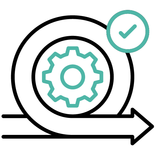 Icono de un engranaje rodeado por una flecha en movimiento