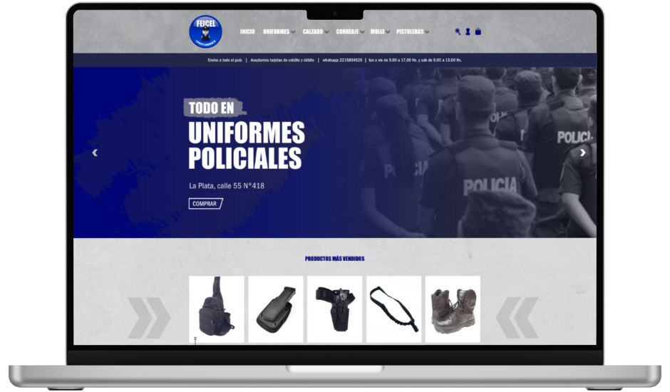 Imagen de una notebook visualizando el sitio de Feicel Uniformes