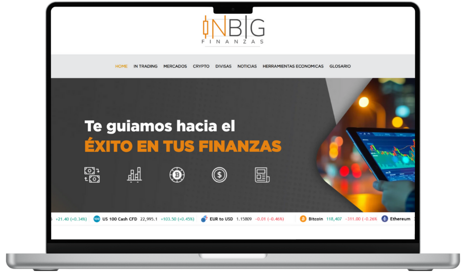 Imagen de una notebook visualizando el sitio de In Big Finanzas