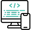 Icono de monitor con código en pantalla y torre de computadora