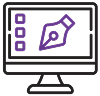 Icono de monitor con interfaz de diseño y pluma digital