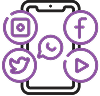 Icono de smartphone rodeado de íconos de redes sociales