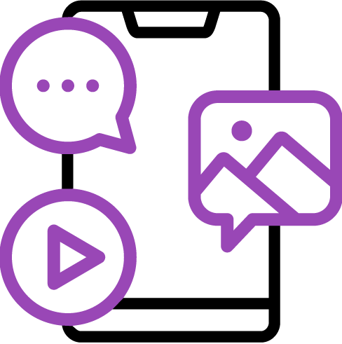 Icono de un celular del que salen globos de textos