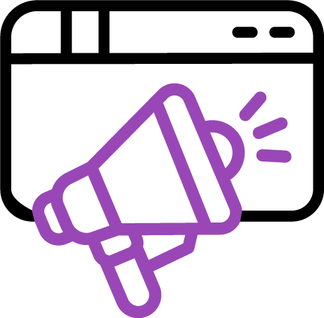 Icono de una ventana de navegación con un megafono por encima