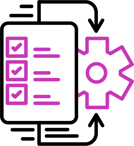 Icono de una planilla con tildes y un engranaje por detras 